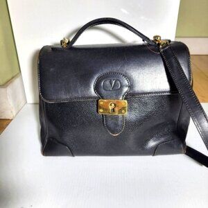 Vintage Valentino Garavani Top Handle Flap Bag Purse Black